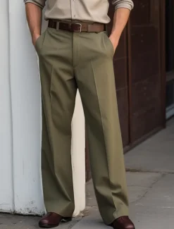 Men's Dress Pants Trousers Suit Pants Buttons Front Pocket Straight Leg Plain Comfort Soft Full Length Business Daily Holiday Fashion Chic & Modern Black White