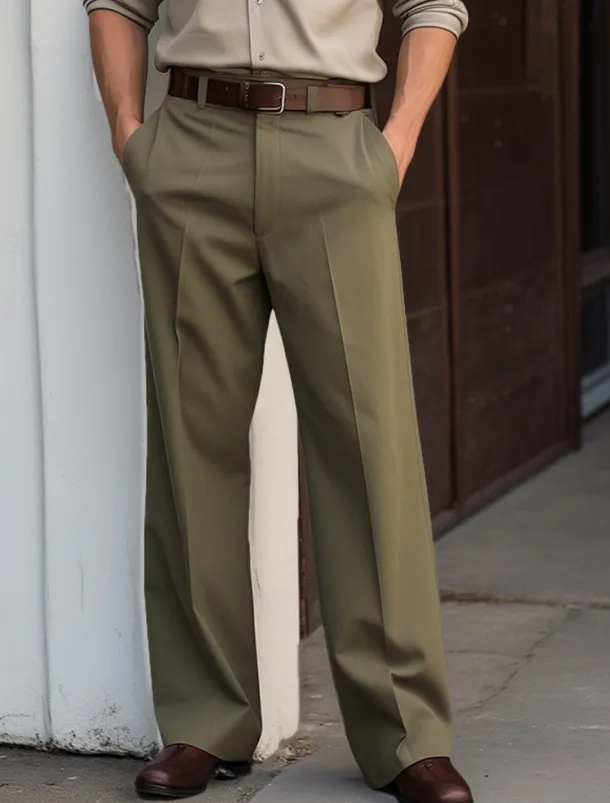 Men's Dress Pants Trousers Suit Pants Buttons Front Pocket Straight Leg Plain Comfort Soft Full Length Business Daily Holiday Fashion Chic & Modern Black White