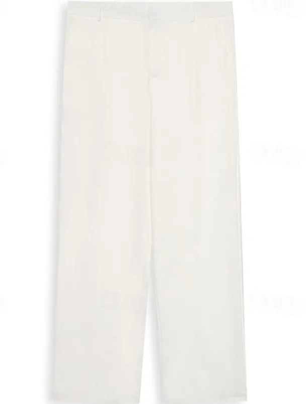 Men's Dress Pants Trousers Suit Pants Buttons Front Pocket Straight Leg Plain Comfort Soft Full Length Business Daily Holiday Fashion Chic & Modern Black White