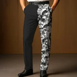 Men's Dress Pants Trousers Suit Pants Skull Halloween Costumes Full Length Outdoor Holiday Dark Gothic Style Black White Micro-elastic
