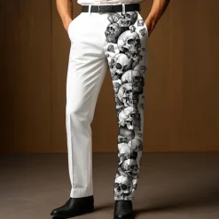 Men's Dress Pants Trousers Suit Pants Skull Halloween Costumes Full Length Outdoor Holiday Dark Gothic Style Black White Micro-elastic