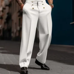 Men's Dress Pants Trousers Casual Pants Suit Pants Buttons Front Pocket Straight Leg Plain Comfort Wedding Business Daily Fashion Chic & Modern Black White