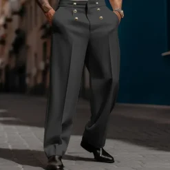 Men's Dress Pants Trousers Casual Pants Suit Pants Buttons Front Pocket Straight Leg Plain Comfort Wedding Business Daily Fashion Chic & Modern Black White