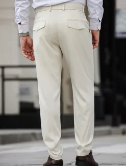 Men's Dress Pants Trousers Chinos Slacks Buttons Pocket Pleats Plaid Comfort Formal Party Work Fashion Classic Style Apricot Micro-elastic