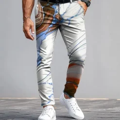 Men's Dress Pants Trousers Suit Pants Slim Fit Pants with Pockets Geometric Marble Abstract Art Full Length Outdoor Daily Holiday Casual Wine Blue Micro-elastic