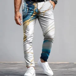 Men's Dress Pants Trousers Suit Pants Slim Fit Pants with Pockets Geometric Marble Abstract Art Full Length Outdoor Daily Holiday Casual Wine Blue Micro-elastic