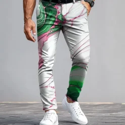 Men's Dress Pants Trousers Suit Pants Slim Fit Pants with Pockets Geometric Marble Abstract Art Full Length Outdoor Daily Holiday Casual Wine Blue Micro-elastic