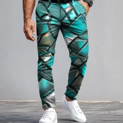 Men's Dress Pants Trousers Suit Pants Slim Fit Pants with Pockets Geometric Color Block Full Length Outdoor Casual Red Blue Micro-elastic