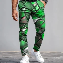 Men's Dress Pants Trousers Suit Pants Slim Fit Pants with Pockets Geometric Color Block Full Length Outdoor Casual Red Blue Micro-elastic