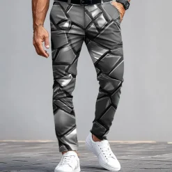 Men's Dress Pants Trousers Suit Pants Slim Fit Pants with Pockets Geometric Color Block Full Length Outdoor Casual Red Blue Micro-elastic