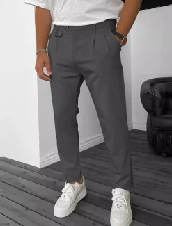 Men's Dress Pants Trousers Chinos Buttons Pocket Plain Comfort Formal Party Work Fashion Classic Style Black Wine Micro-elastic