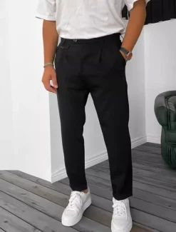 Men's Dress Pants Trousers Chinos Buttons Pocket Plain Comfort Formal Party Work Fashion Classic Style Black Wine Micro-elastic