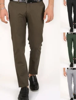 Men's Dress Pants Trousers Chinos Buttons Pocket Plain Comfort Formal Party Work Fashion Classic Style Black Dark Green Micro-elastic