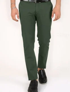 Men's Dress Pants Trousers Chinos Buttons Pocket Plain Comfort Formal Party Work Fashion Classic Style Black Dark Green Micro-elastic