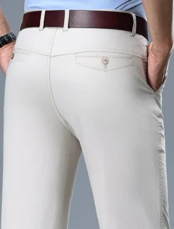 Men's Dress Pants Trousers Chinos Buttons Pocket Plain Comfort Formal Work Business Fashion Classic Style Black White Micro-elastic