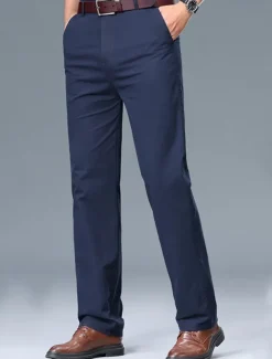 Men's Dress Pants Trousers Chinos Buttons Pocket Plain Comfort Formal Work Business Fashion Classic Style Black White Micro-elastic