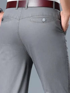 Men's Dress Pants Trousers Chinos Buttons Pocket Plain Comfort Formal Work Business Fashion Classic Style Black White Micro-elastic