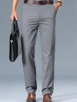 Men's Dress Pants Trousers Chinos Buttons Pocket Plain Comfort Formal Work Business Fashion Classic Style Black White Micro-elastic