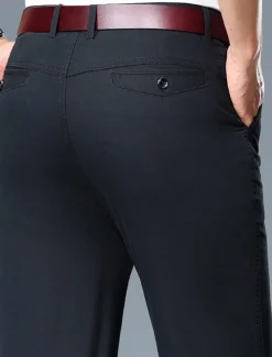 Men's Dress Pants Trousers Chinos Buttons Pocket Plain Comfort Formal Work Business Fashion Classic Style Black White Micro-elastic