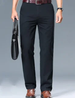 Men's Dress Pants Trousers Chinos Buttons Pocket Plain Comfort Formal Work Business Fashion Classic Style Black White Micro-elastic