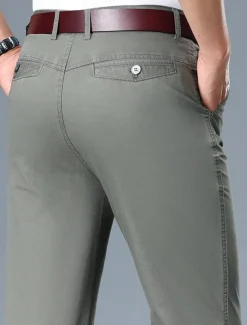 Men's Dress Pants Trousers Chinos Buttons Pocket Plain Comfort Formal Work Business Fashion Classic Style Black White Micro-elastic