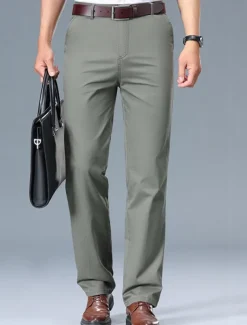 Men's Dress Pants Trousers Chinos Buttons Pocket Plain Comfort Formal Work Business Fashion Classic Style Black White Micro-elastic