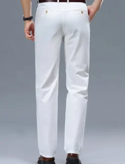 Men's Dress Pants Trousers Chinos Buttons Pocket Plain Comfort Formal Work Business Fashion Classic Style Black White Micro-elastic