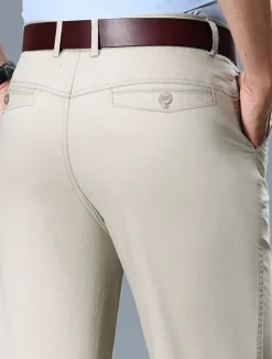 Men's Dress Pants Trousers Chinos Buttons Pocket Plain Comfort Formal Work Business Fashion Classic Style Black White Micro-elastic