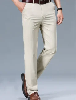 Men's Dress Pants Trousers Chinos Buttons Pocket Plain Comfort Formal Work Business Fashion Classic Style Black White Micro-elastic