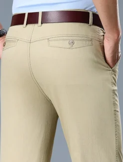 Men's Dress Pants Trousers Chinos Buttons Pocket Plain Comfort Formal Work Business Fashion Classic Style Black White Micro-elastic