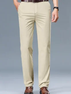 Men's Dress Pants Trousers Chinos Buttons Pocket Plain Comfort Formal Work Business Fashion Classic Style Black White Micro-elastic