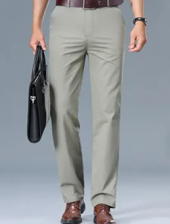 Men's Dress Pants Trousers Chinos Buttons Pocket Plain Comfort Formal Work Business Fashion Classic Style Black White Micro-elastic