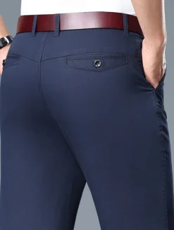 Men's Dress Pants Trousers Chinos Buttons Pocket Plain Comfort Formal Work Business Fashion Classic Style Black White Micro-elastic