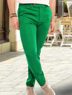 Men's Dress Pants Trousers Chinos Buttons Pocket Plain Comfort Formal Party Work Fashion Classic Style Yellow Pink Micro-elastic