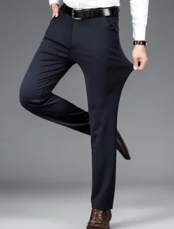 Men's Dress Pants Trousers Chinos Buttons Pocket Solid Color Comfort Formal Party Work Fashion Classic Style Black Navy Blue Micro-elastic
