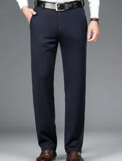 Men's Dress Pants Trousers Chinos Buttons Pocket Solid Color Comfort Formal Party Work Fashion Classic Style Black Navy Blue Micro-elastic