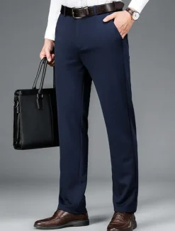 Men's Dress Pants Trousers Chinos Buttons Pocket Solid Color Comfort Formal Party Work Fashion Classic Style Black Navy Blue Micro-elastic