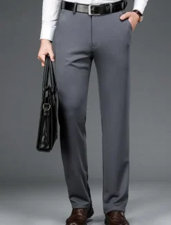 Men's Dress Pants Trousers Chinos Buttons Pocket Solid Color Comfort Formal Party Work Fashion Classic Style Black Navy Blue Micro-elastic