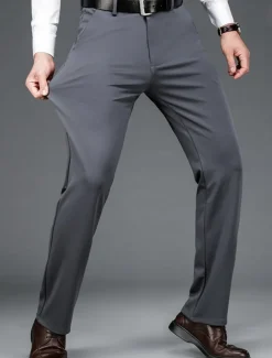 Men's Dress Pants Trousers Chinos Buttons Pocket Solid Color Comfort Formal Party Work Fashion Classic Style Black Navy Blue Micro-elastic