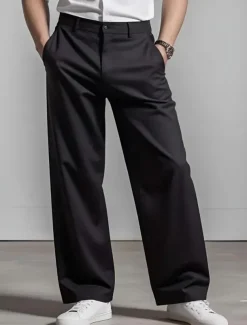 Men's Dress Pants Trousers Baggy Pants Suit Pants Pocket Straight Leg Plain Comfort Soft Full Length Formal Business Daily Fashion Streetwear Black White