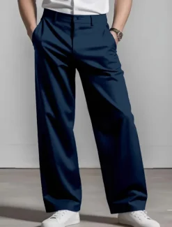 Men's Dress Pants Trousers Baggy Pants Suit Pants Pocket Straight Leg Plain Comfort Soft Full Length Formal Business Daily Fashion Streetwear Black White