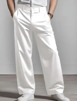 Men's Dress Pants Trousers Baggy Pants Suit Pants Pocket Straight Leg Plain Comfort Soft Full Length Formal Business Daily Fashion Streetwear Black White