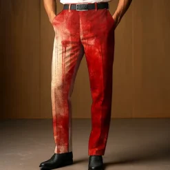 Men's Dress Pants Trousers Suit Pants Blood stains Halloween Costumes Full Length Outdoor Holiday Dark Gothic Style Light Khaki Red Micro-elastic
