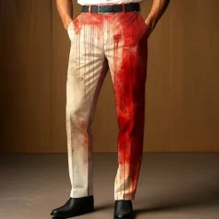 Men's Dress Pants Trousers Suit Pants Blood stains Halloween Costumes Full Length Outdoor Holiday Dark Gothic Style Light Khaki Red Micro-elastic