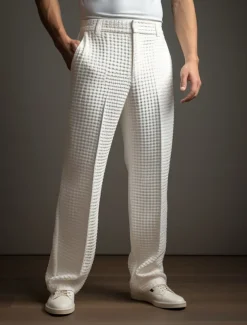 Men's Dress Pants Trousers Slacks Suit Pants Waffle Pants Front Pocket Straight Leg Plain Comfort Wedding Business Daily Fashion Chic & Modern Black White Stretchy