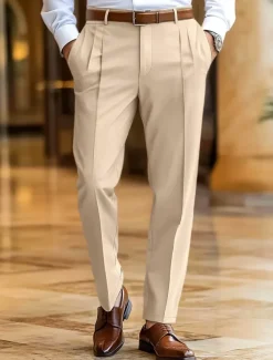 Men's Dress Pants Trousers Slacks Summer Pants Casual Pants Front Pocket Straight Leg Plain Comfort Full Length Wedding Business Classic Black Navy Blue Micro-elastic