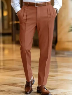 Men's Dress Pants Trousers Slacks Summer Pants Casual Pants Front Pocket Straight Leg Plain Comfort Full Length Wedding Business Classic Black Navy Blue Micro-elastic