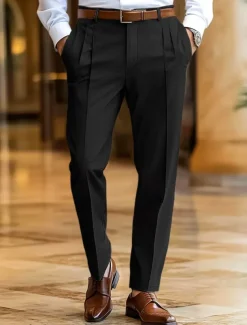 Men's Dress Pants Trousers Slacks Summer Pants Casual Pants Front Pocket Straight Leg Plain Comfort Full Length Wedding Business Classic Black Navy Blue Micro-elastic
