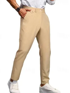 Men's Dress Pants Trousers Chinos Buttons Pocket Plain Comfort Formal Party Work Fashion Classic Style ArmyGreen Black Micro-elastic