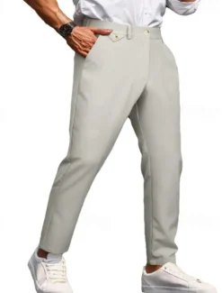 Men's Dress Pants Trousers Chinos Buttons Pocket Plain Comfort Formal Party Work Fashion Classic Style ArmyGreen Black Micro-elastic